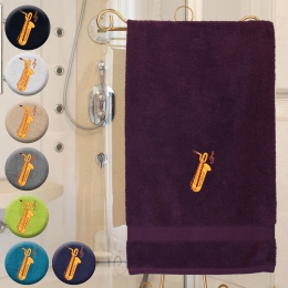 Baritonsaxophon - Handtuch, farbig in verschiedenen Größen, mit Baritonsaxophon und Notenschlüssel bestickt